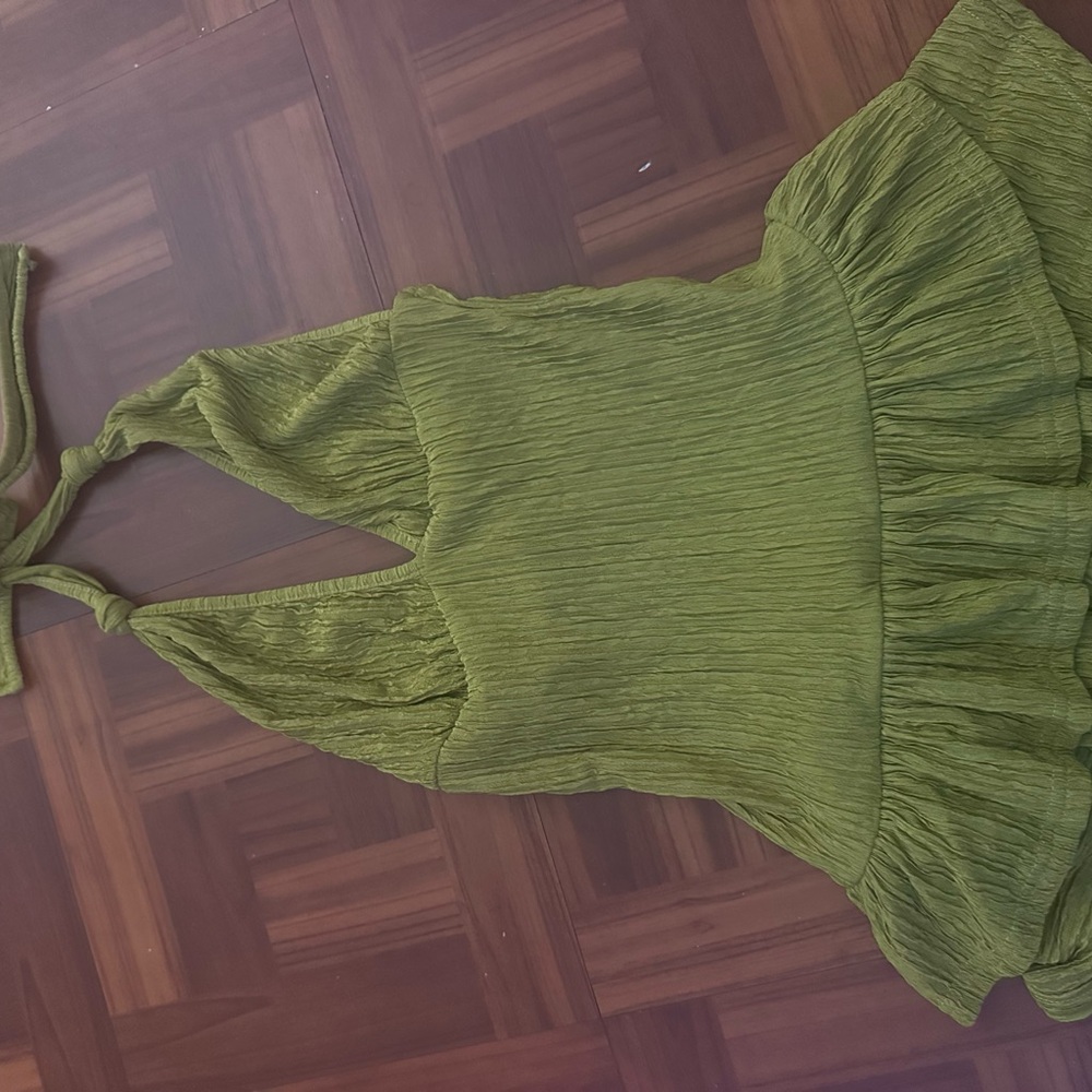 Women’s Olive Green Halter Ruffle Dress